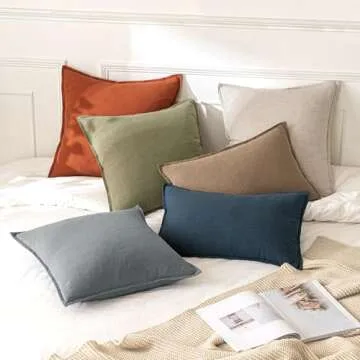 MIULEE Decorative Linen Pillow Covers 18x18 Inch Burnt Orange ​Boho Farmhouse​ ​Neutral Couch Throw Pillows for Bed Pack of 2 Accent Pillowcase Spring Modern Sofa Cushion Livingroom Home Decor