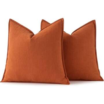 MIULEE Decorative Linen Pillow Covers 18x18 Inch Burnt Orange ​Boho Farmhouse​ ​Neutral Couch Throw Pillows for Bed Pack of 2 Accent Pillowcase Spring Modern Sofa Cushion Livingroom Home Decor
