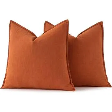 MIULEE Decorative Linen Pillow Covers 18x18 Inch Burnt Orange ​Boho Farmhouse​ ​Neutral Couch Throw Pillows for Bed Pack of 2 Accent Pillowcase Spring Modern Sofa Cushion Livingroom Home Decor