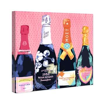 The Oliver Gal Artist Co. Drinks and Spirits Wall Art Canvas Prints 'Pass The Bottle' Home Décor, 12" x 12", Black, Pink