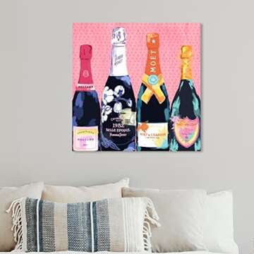 The Oliver Gal Artist Co. Drinks and Spirits Wall Art Canvas Prints 'Pass The Bottle' Home Décor, 12" x 12", Black, Pink