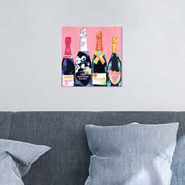 The Oliver Gal Artist Co. Drinks and Spirits Wall Art Canvas Prints 'Pass The Bottle' Home Décor, 12" x 12", Black, Pink