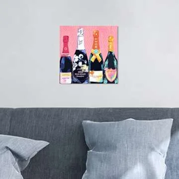 The Oliver Gal Artist Co. Drinks and Spirits Wall Art Canvas Prints 'Pass The Bottle' Home Décor, 12" x 12", Black, Pink