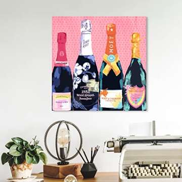 The Oliver Gal Artist Co. Drinks and Spirits Wall Art Canvas Prints 'Pass The Bottle' Home Décor, 12" x 12", Black, Pink