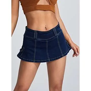 Floerns Women's Casual A Line Flare Jean Denim Mini Skirts with Pocket