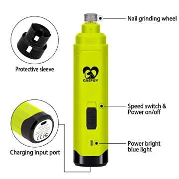 Casfuy Dog Nail Grinder Upgraded - Professional 2-Speed Electric Rechargeable Pet Nail Trimmer Painless Paws Grooming & Smoothing for Small Medium Large Dogs & Cats (Green)