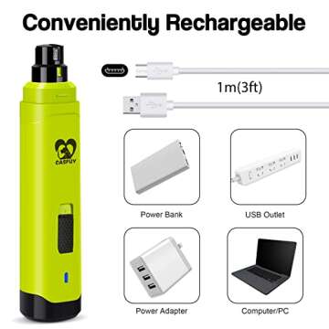 Casfuy Dog Nail Grinder Upgraded - Professional 2-Speed Electric Rechargeable Pet Nail Trimmer Painless Paws Grooming & Smoothing for Small Medium Large Dogs & Cats (Green)