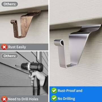 Amuille 20 Pack Vinyl Siding Hooks for Holiday Decorations