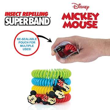 Superband Classic Disney (Pack of 50) - for Kids & Adults - Insect & Mosquito Repelling Wristband with Mickey and Minnie Mouse Charms - Made with Oils (50)