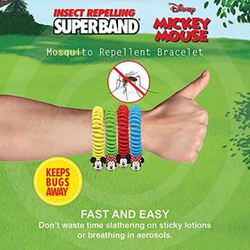 Superband Classic Disney (Pack of 50) - for Kids & Adults - Insect & Mosquito Repelling Wristband with Mickey and Minnie Mouse Charms - Made with Oils (50)