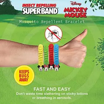 Superband Classic Disney (Pack of 50) - for Kids & Adults - Insect & Mosquito Repelling Wristband with Mickey and Minnie Mouse Charms - Made with Oils (50)