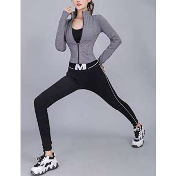 Lviefent Womens Lightweight Full Zip Running Track Jacket Workout Slim Fit Yoga Sportwear with Thumb Holes (Heather Grey, Medium)