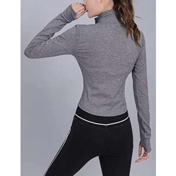 Lviefent Womens Lightweight Full Zip Running Track Jacket Workout Slim Fit Yoga Sportwear with Thumb Holes (Heather Grey, Medium)