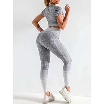 FeelinGirl Women's Workout Outfits 2 Pieces High Waist Tummy Control Yoga Leggings with Short Sleeve...