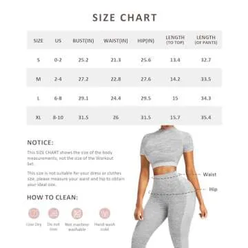 FeelinGirl Women's Workout Outfits 2 Pieces High Waist Tummy Control Yoga Leggings with Short Sleeve Crop Top Grey L