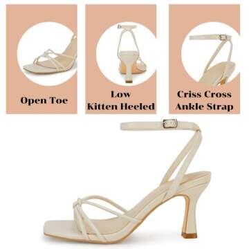 LAICIGO Women's Square Open Toe Heeled Sandals Stiletto Kitten Heel Slingback Ankle Buckle Strap Dress Party Shoes