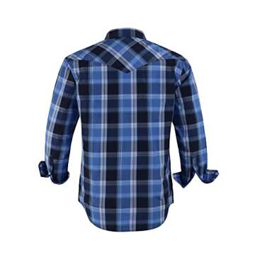 COEVALS CLUB Men's Long Sleeve Casual Western Two Pockets Work Plaid Pearl Snap Button Up Shirt (Blu...