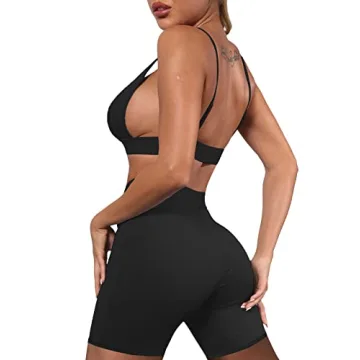 Ekaliy Women's Ribbed Crop Tank High Waist Yoga Shorts Set