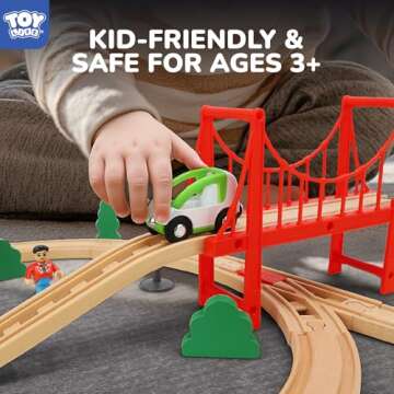 TOY Life 80pcs Wooden Train Set for Kids Ages 3-5