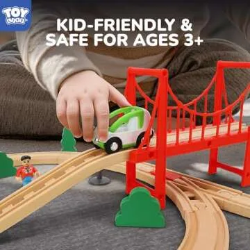 TOY Life 80pcs Wooden Train Set for Kids Ages 3-5