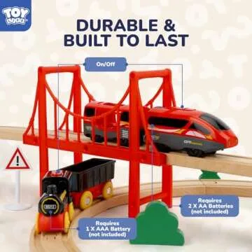 TOY Life 80pcs Wooden Train Set for Kids Ages 3-5