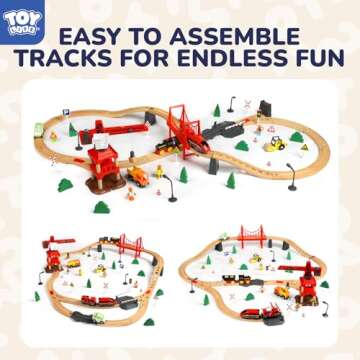 TOY Life 80pcs Wooden Train Set for Kids Ages 3-5