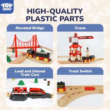 TOY Life 80pcs Wooden Train Set for Kids Ages 3-5