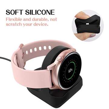 MoKo Charger Stand Compatible with Samsung Galaxy Watch 4, 4 Classic/3 41mm,45mm/Active,Active 2 40mm 44mm, Silicone Charging Stand Non-Slip Base Charger Dock Station Holder Bracket - Black