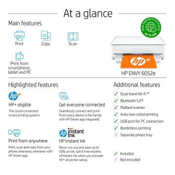 HP Envy 7855 Wireless All-in-One Color Inkjet Printer - Print Copy Scan Fax - 15 ppm, 4800 x 1200 dpi, 2.65" Touchscreen CGD, 35-Page ADF, Auto 2-Sided Printing, Wi-Fi, Ethernet, White (Renewed)