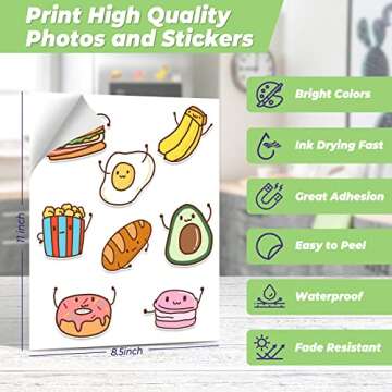 Topcolor Sticker Photo Paper 8.5 x 11 Inch Glossy Photo Quality Paper 50 Sheets Self-Adhesive Paper for Inkjet Printers Sticky Paper Printable White, 135 gsm, 50 Count Pack
