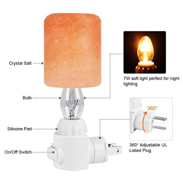Syntus 2 Pack Himalayan Salt Lamp Natural Crystal Salt Light Glow Hand Carved Night Lights Wall Light, UL Listed Plug for Lighting, Decoration and Air Purifying