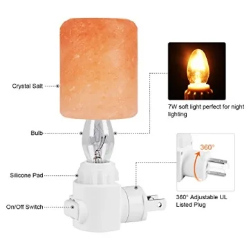 Syntus 2 Pack Himalayan Salt Lamp Natural Crystal Salt Light Glow Hand Carved Night Lights Wall Light, UL Listed Plug for Lighting, Decoration and Air Purifying