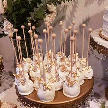 100 Pieces Rock Candy Sticks with Ball Wooden Sticks Wood Cake Sticks Drink Stirrer Sticks for Lolli...