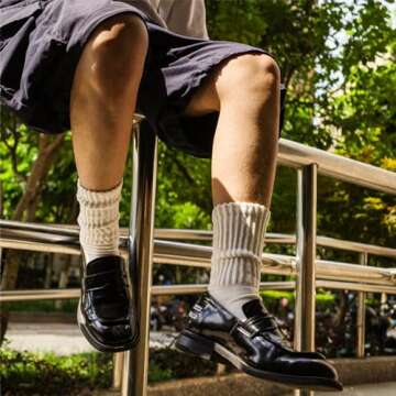 DAUCO 4 Pairs Natural 98% Cotton Socks for Women & Men Crew Socks Seamless Cozy Fall Socks Breathable Unisex Slouchy Socks