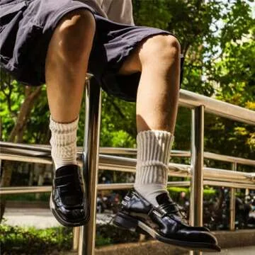 DAUCO 4 Pairs Natural 98% Cotton Socks for Women & Men Crew Socks Seamless Cozy Fall Socks Breathable Unisex Slouchy Socks