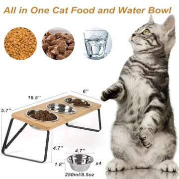 handrong Foldable Pet Bowls for Cats and Small Dogs Elevated Cat Bowls Raised Cat Food Bowls Bamboo Feeding Bowls Pet Feeder with Stand 4 Stainless Steel Bowls for Cats Puppy Dogs