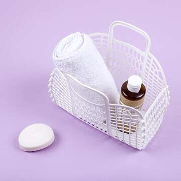 BABANA Jelly Bags - Reusable Gift Basket - Girls Beach Bag - Toddler, Kids Retro Jelly Purse - Halloween, Bridal Shower, Easter Basket (Small) - White