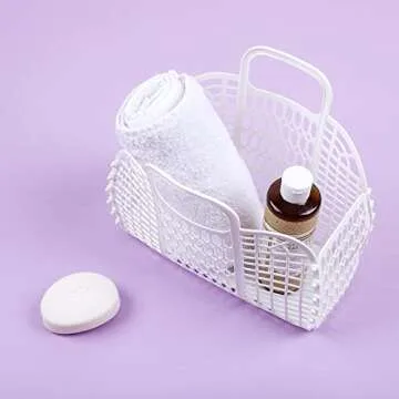 BABANA Jelly Bags - Reusable Gift Basket - Girls Beach Bag - Toddler, Kids Retro Jelly Purse - Halloween, Bridal Shower, Easter Basket (Small) - White