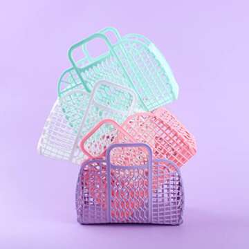 BABANA Jelly Bags - Reusable Gift Basket - Girls Beach Bag - Toddler, Kids Retro Jelly Purse - Halloween, Bridal Shower, Easter Basket (Small) - White