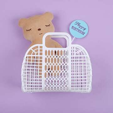 BABANA Jelly Bags - Reusable Gift Basket - Girls Beach Bag - Toddler, Kids Retro Jelly Purse - Halloween, Bridal Shower, Easter Basket (Small) - White