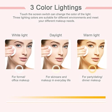 Deweisn Folding Travel Mirror 72 LEDs 3 Light Modes Pink