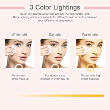 Deweisn Folding Travel Mirror 72 LEDs 3 Light Modes Pink