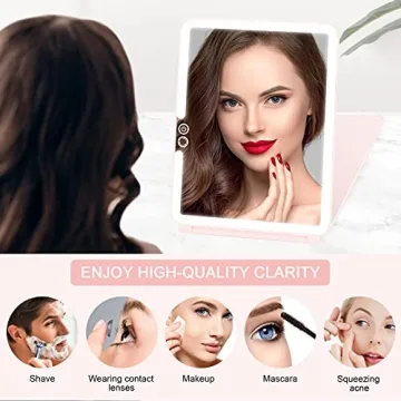 Deweisn Folding Travel Mirror 72 LEDs 3 Light Modes Pink