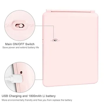 Deweisn Folding Travel Mirror 72 LEDs 3 Light Modes Pink