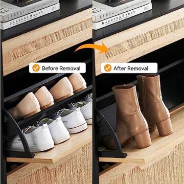 IDEALHOUSE Natural Rattan 2 Flip Door with 1 Drawer Shoe Cabinet Organizer Freestanding, Shoe Rack Storage Cabinet for Entryway with 3-Tier Adjustable Shelves for Slippers, Sneakers, Heels, Boots