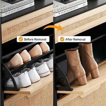 IDEALHOUSE Natural Rattan 2 Flip Door with 1 Drawer Shoe Cabinet Organizer Freestanding, Shoe Rack Storage Cabinet for Entryway with 3-Tier Adjustable Shelves for Slippers, Sneakers, Heels, Boots