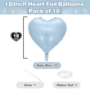 Baby Blue Heart Shape Foil Balloons – 10pcs 18" Party Decorations