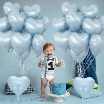 Baby Blue Heart Foil Balloons for Any Occasion
