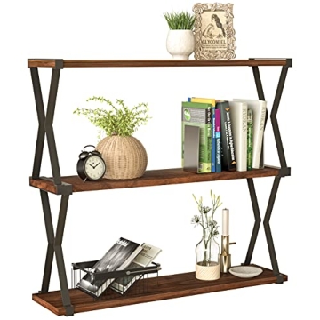 3 Tier Wood Floating Shelf with Zigzag Metal Brackets