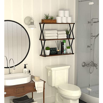 3 Tier Wood Floating Shelf with Zigzag Metal Brackets